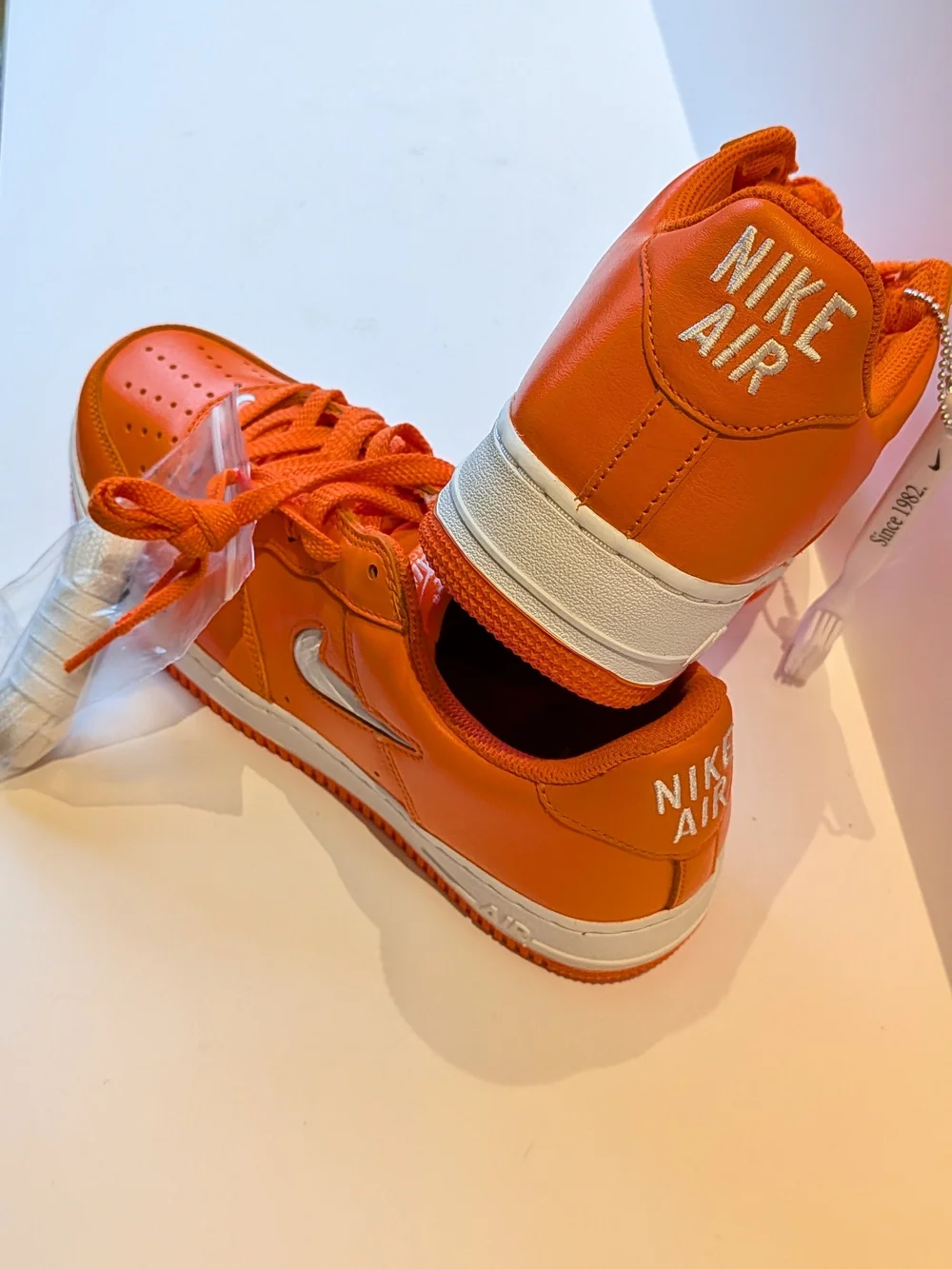 NWT Nike Air Force 1 Men's Orange Low-Top Sneakers with Jewel Swoosh